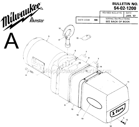 Page A Diagram and Parts List for 9561 SER 486 Milwaukee Hoist & Winch