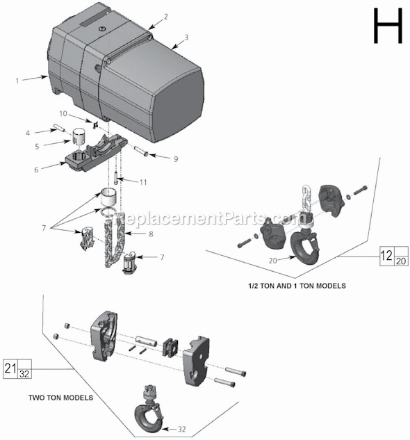 Page H Diagram and Parts List for 9567 SER MJLC Milwaukee Hoist & Winch