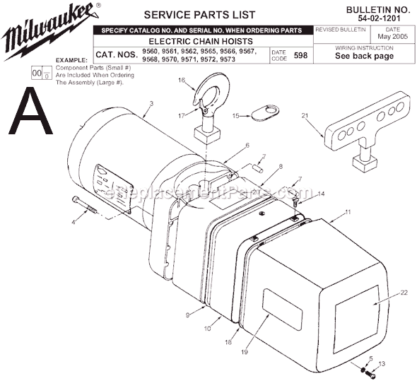 Page A Diagram and Parts List for 9568 SER 598 Milwaukee Hoist & Winch