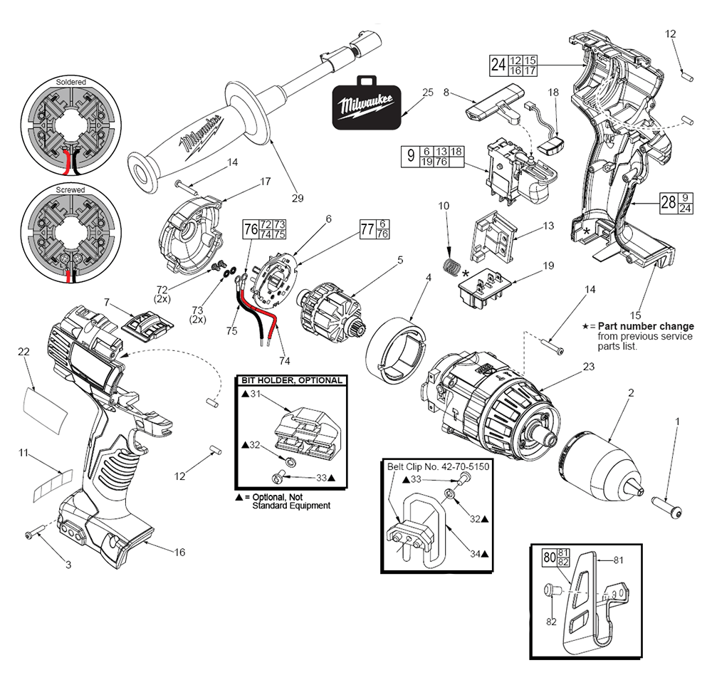 Fig-0 Diagram and Parts List for 2602-059 D37C Milwaukee Cordless Drill