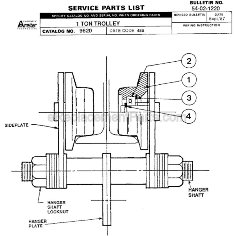 Page A Diagram and Parts List for 9620 SER 486 Milwaukee Hoist & Winch