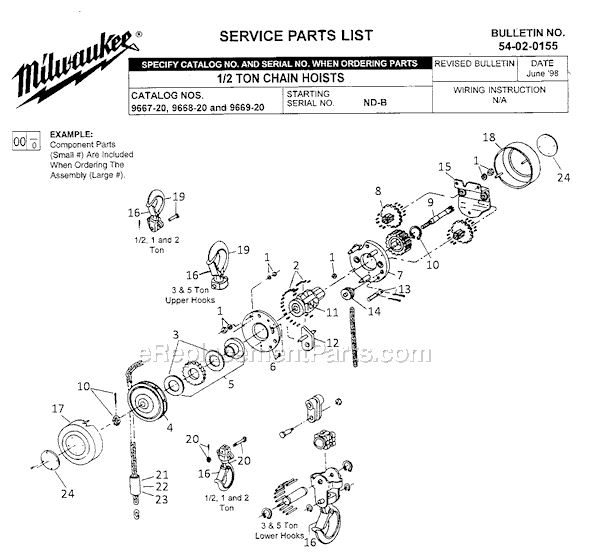 Page A Diagram and Parts List for 9668-20 SER ND-B Milwaukee Hoist & Winch