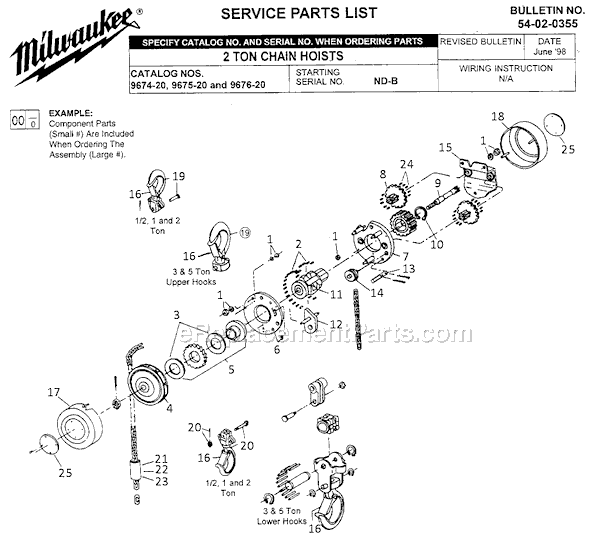 Page A Diagram and Parts List for 9676-20 SER ND-B Milwaukee Hoist & Winch