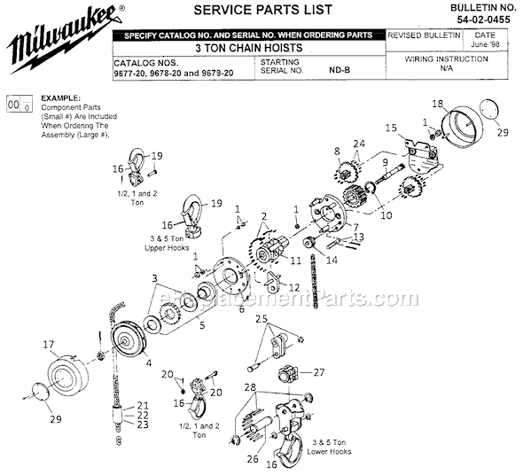 Page A Diagram and Parts List for 9678-20 SER ND-B Milwaukee Hoist & Winch