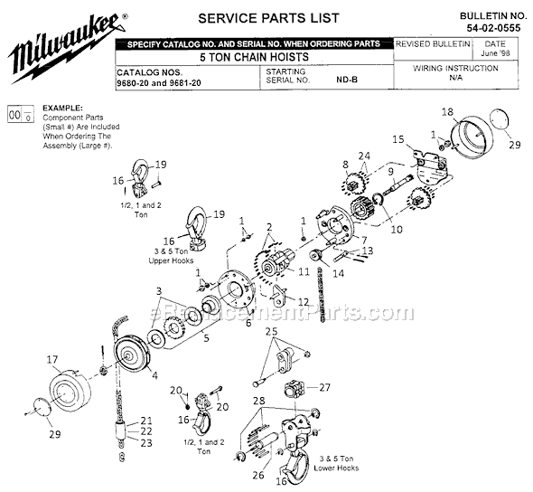 Page A Diagram and Parts List for 9681-20 SER ND-B Milwaukee Hoist & Winch