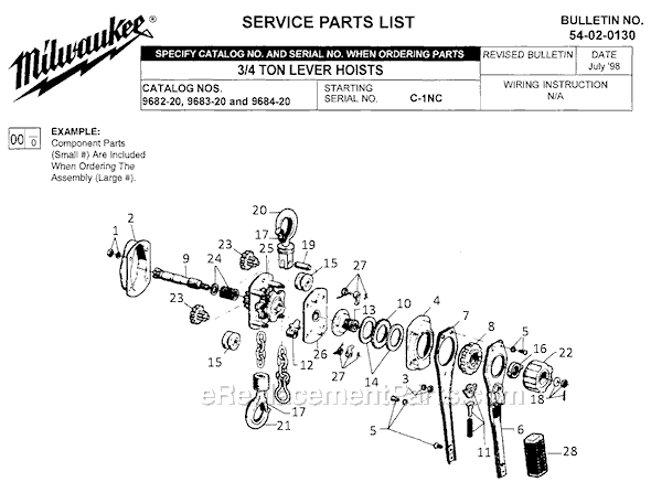 Page A Diagram and Parts List for 9683-20 SER C-1NC Milwaukee Hoist & Winch
