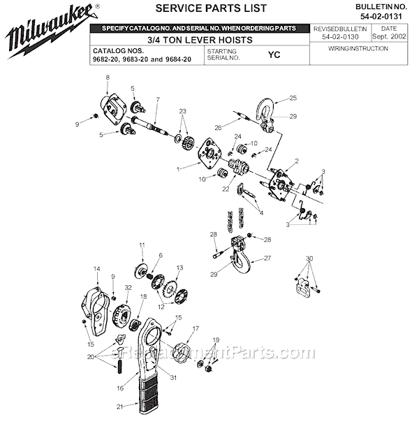 Page A Diagram and Parts List for 9683-20 SER YC Milwaukee Hoist & Winch