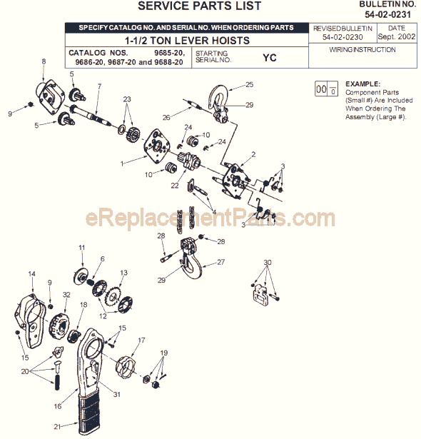 Page A Diagram and Parts List for 9685-20 SER YC Milwaukee Hoist & Winch
