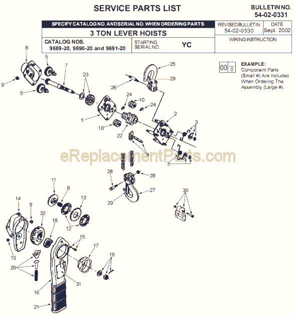 Page A Diagram and Parts List for 9689-20 SER YC Milwaukee Hoist & Winch