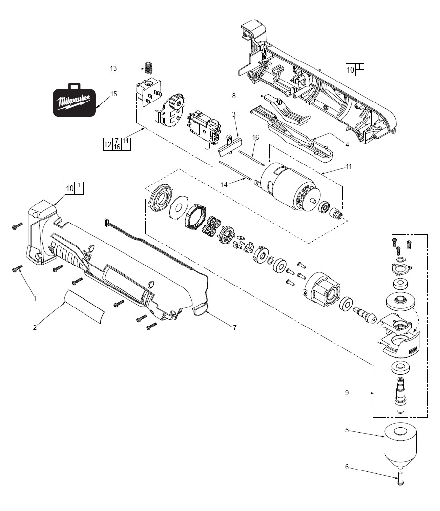 Fig-0 Diagram and Parts List for 2615-20  Milwaukee Cordless Drill