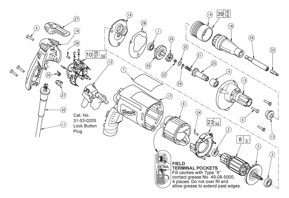 Fig-0 Diagram and Parts List for 6742-59 D72A Milwaukee Electric Drill