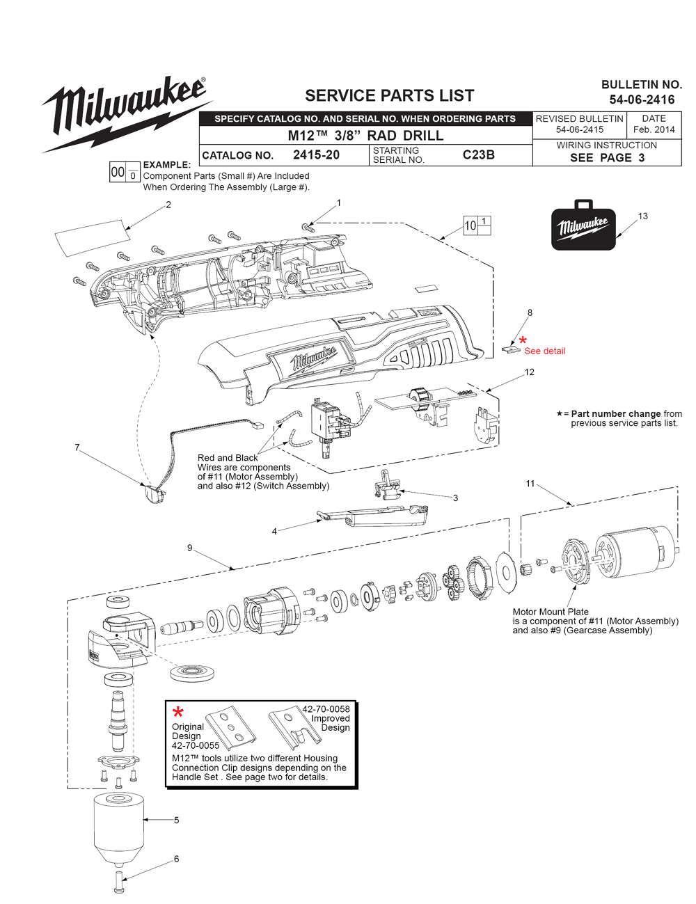 Fig-0 Diagram and Parts List for 2415-21 C23B Milwaukee Cordless Drill