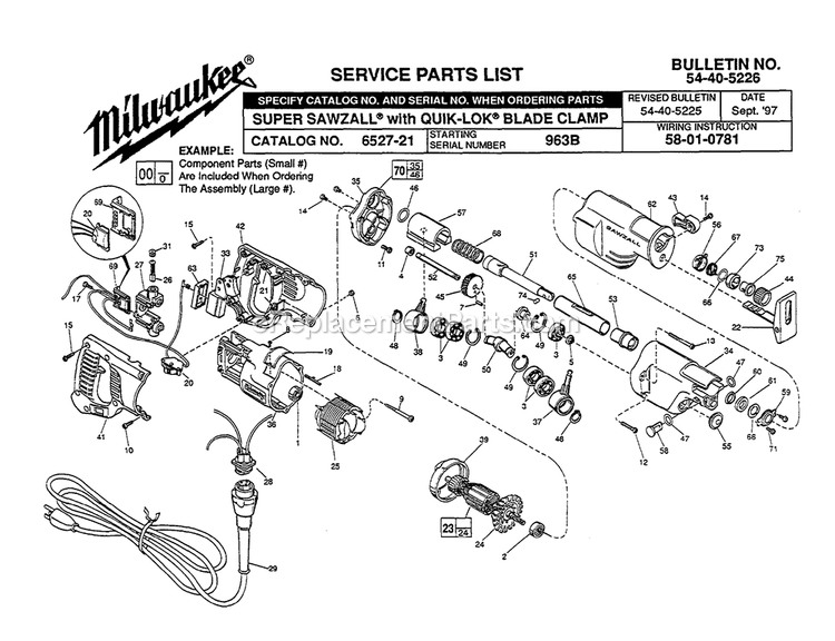Page A Diagram and Parts List for 6527-21 963B Milwaukee Circular Saw