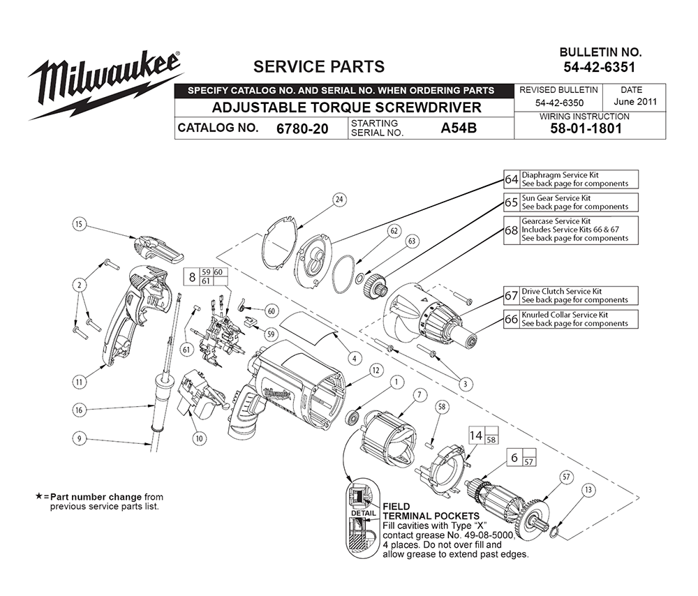 Fig-0 Diagram and Parts List for 6780-20 A54B Milwaukee Electric Drill