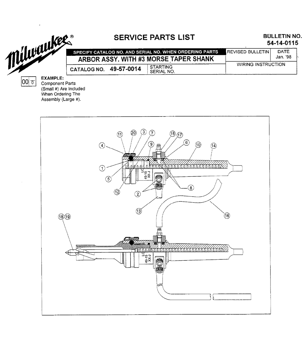 Fig-0 Diagram and Parts List for 49-57-0014  Milwaukee Router Lathe & Mill