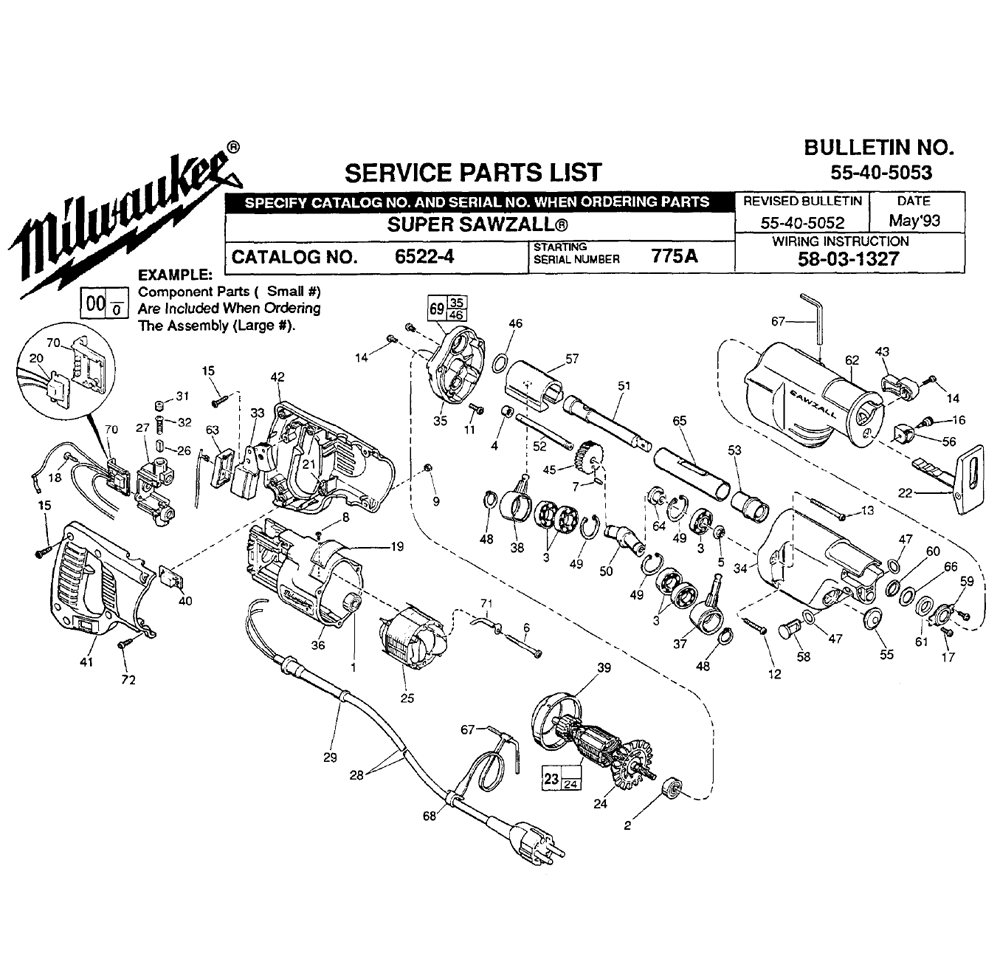Fig-0 Diagram and Parts List for 6522-4 775A Milwaukee Saw
