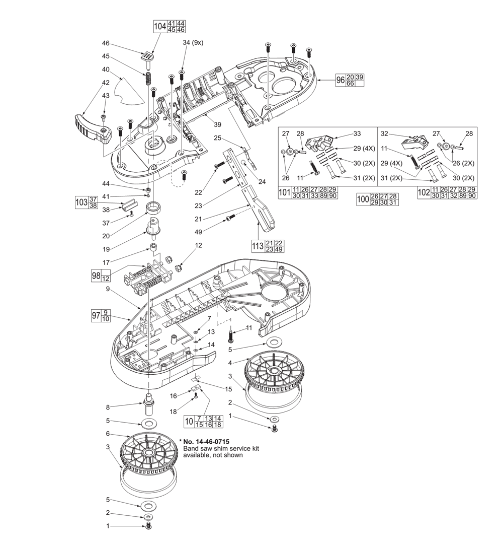 Fig-1 Diagram and Parts List for 2629-20 C14C Milwaukee Saw