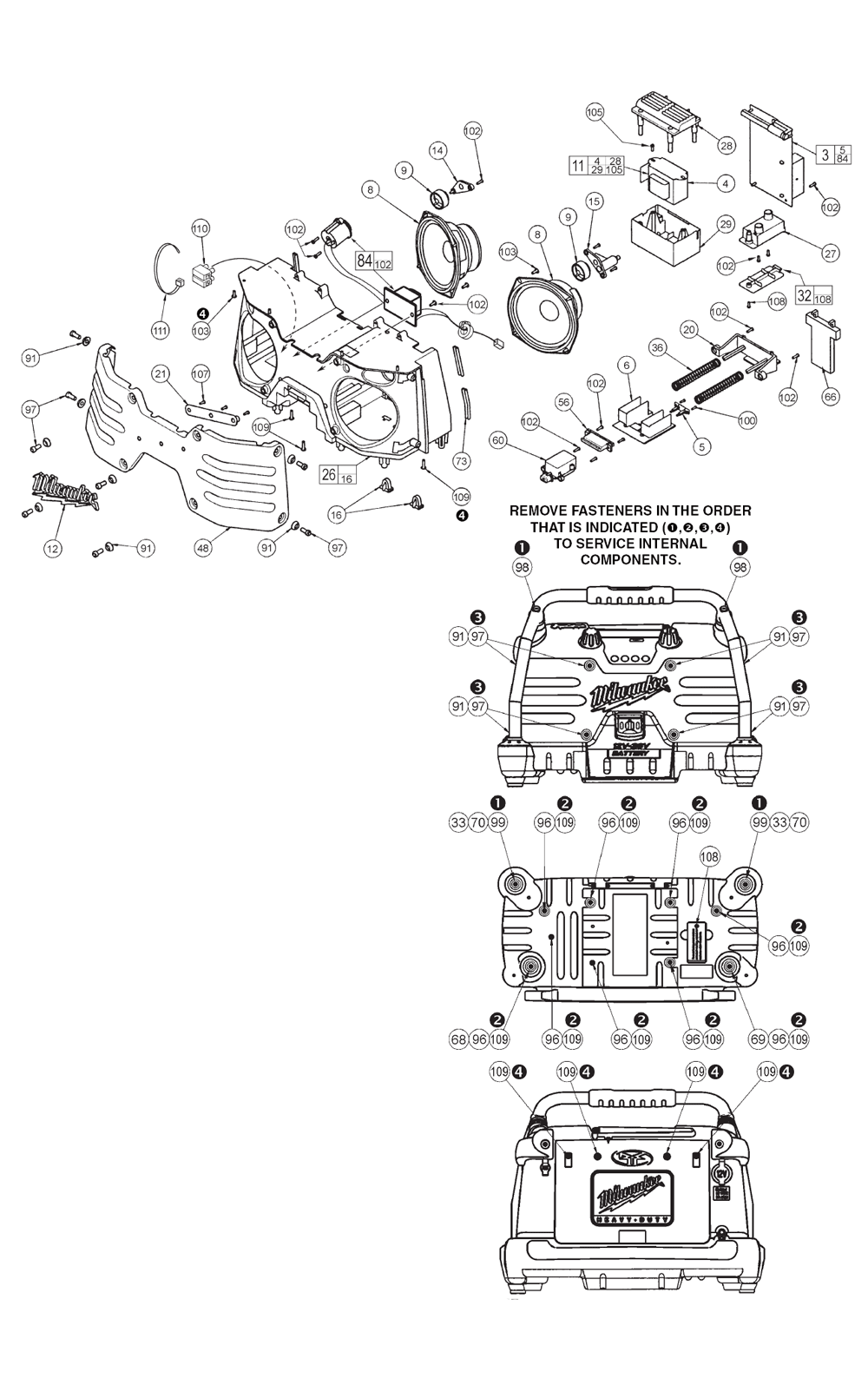 Fig-1 Diagram and Parts List for 49-24-0285 A81B Milwaukee Radio