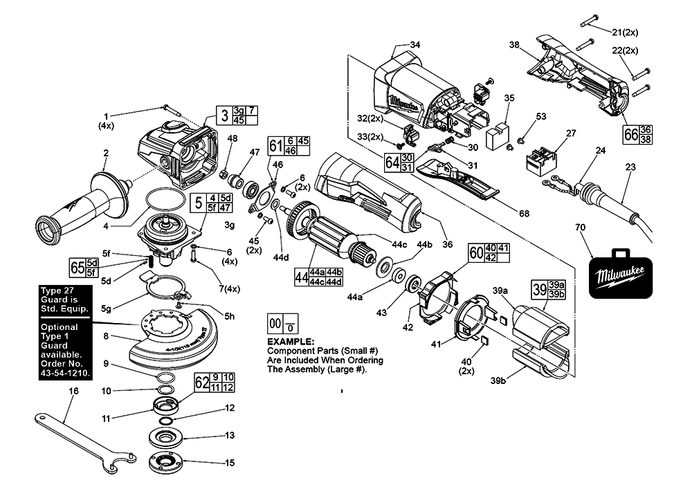 Fig-0 Diagram and Parts List for 6141-30 H38C Milwaukee Angle Grinder