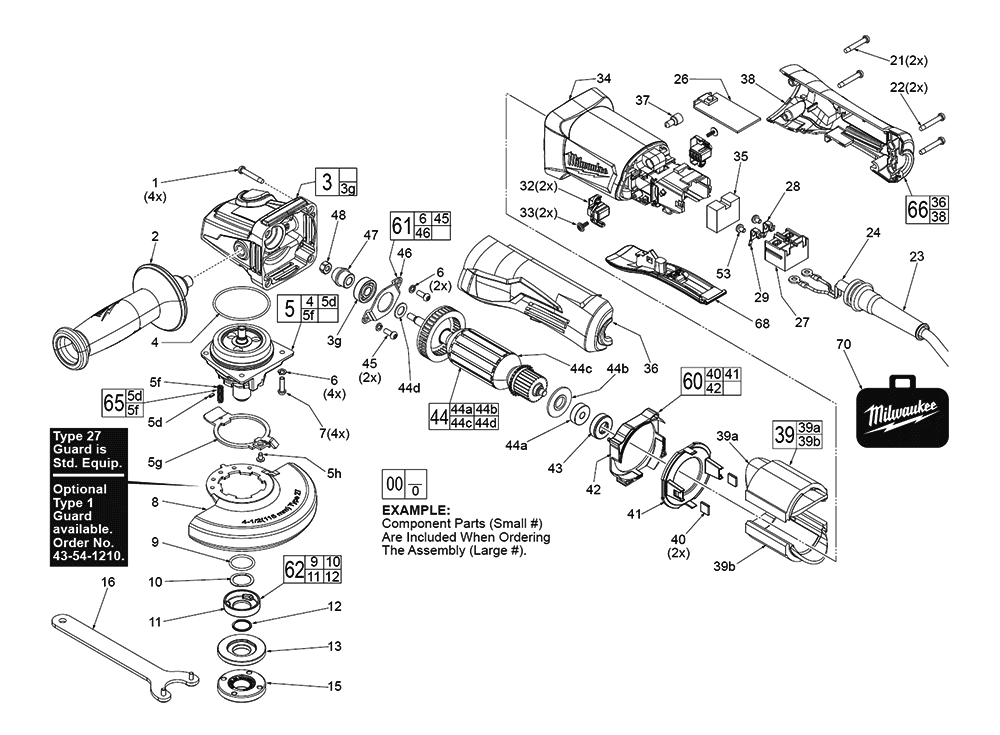 Fig-0 Diagram and Parts List for 6142-31 H41A Milwaukee Angle Grinder