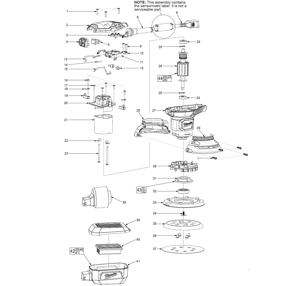 Fig-0 Diagram and Parts List for 6034-21 G66A Milwaukee Orbital or Palm Sander
