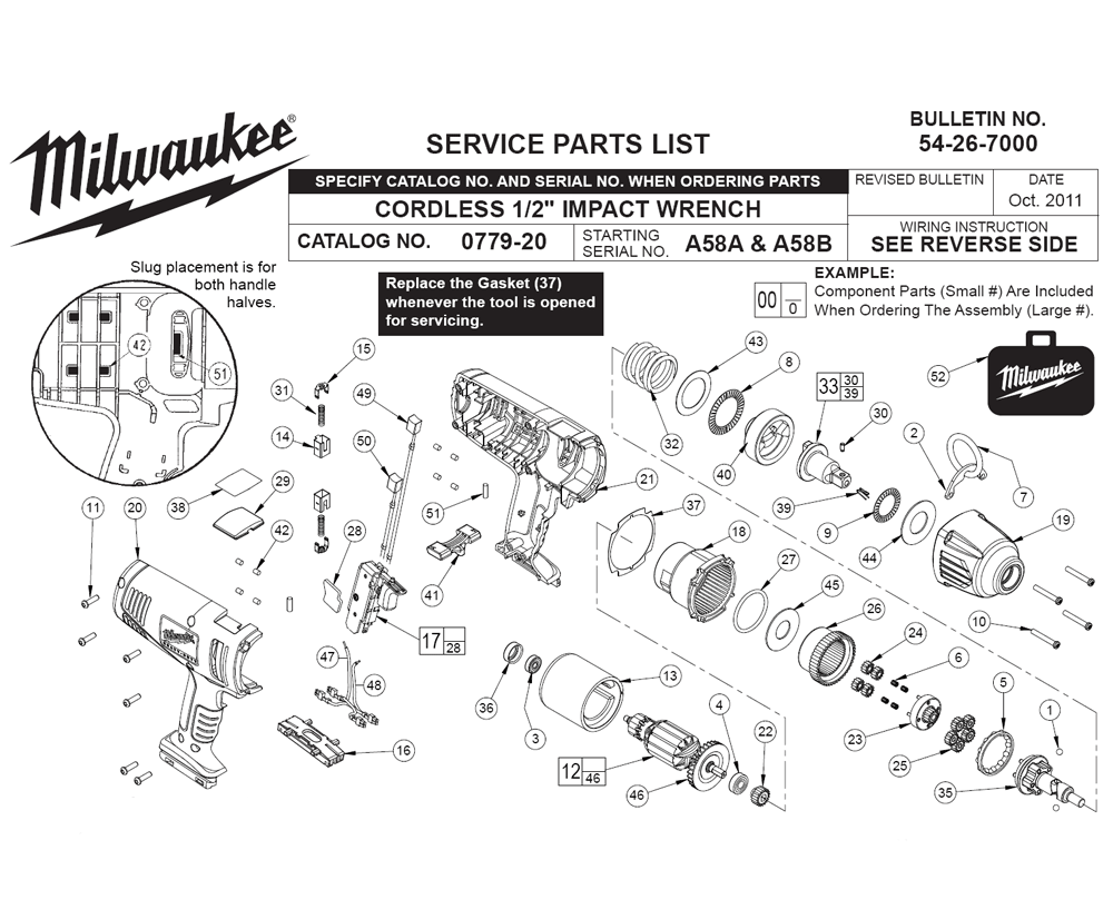 Fig-0 Diagram and Parts List for 0779-22 A58B Milwaukee Impact Driver