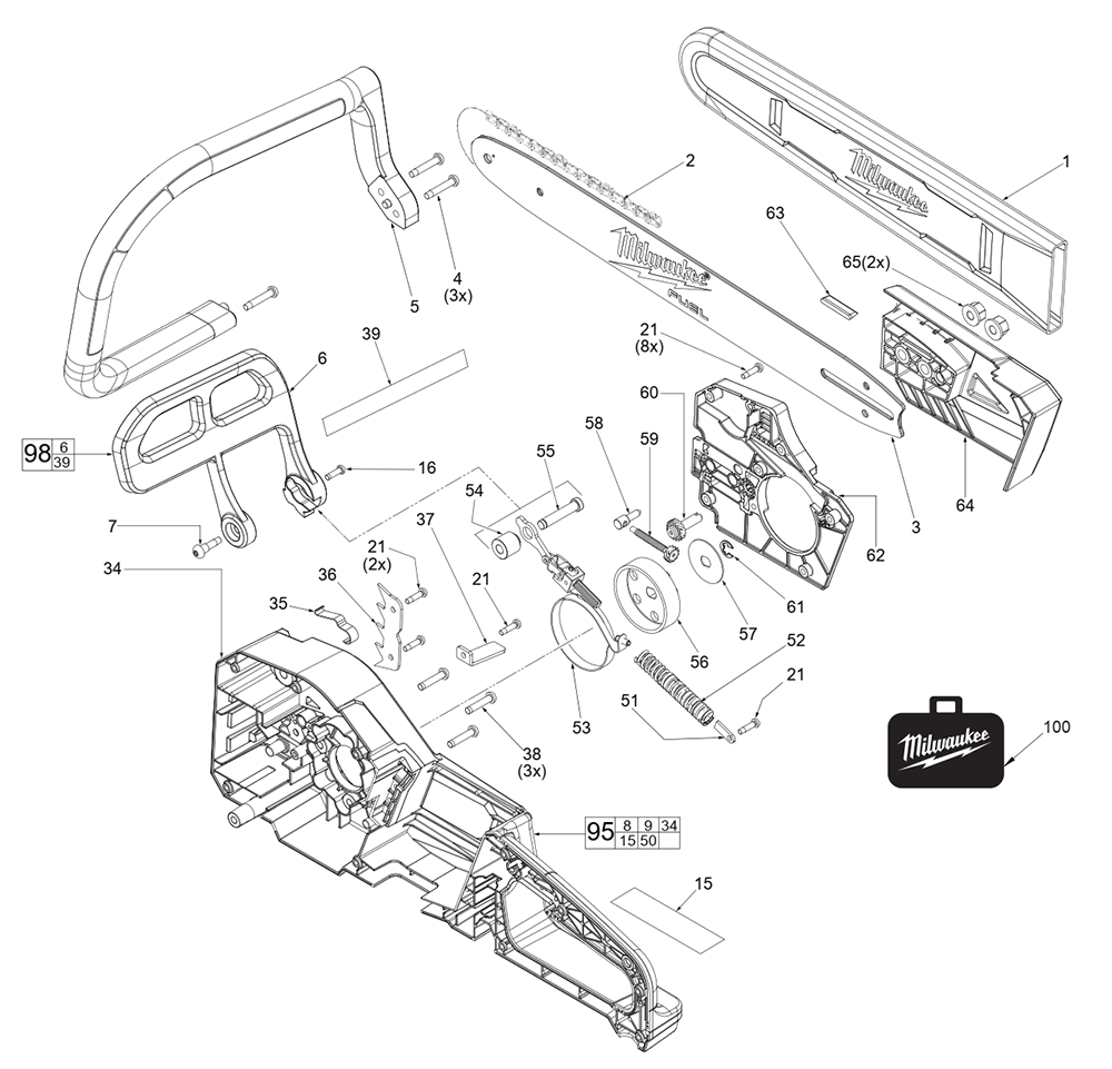Fig-0 Diagram and Parts List for 2727-20 J36A Milwaukee Chainsaw