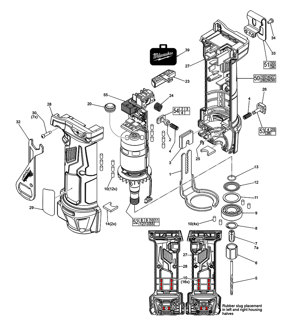 Fig-0 Diagram and Parts List for 2627-20 H54A Milwaukee Router
