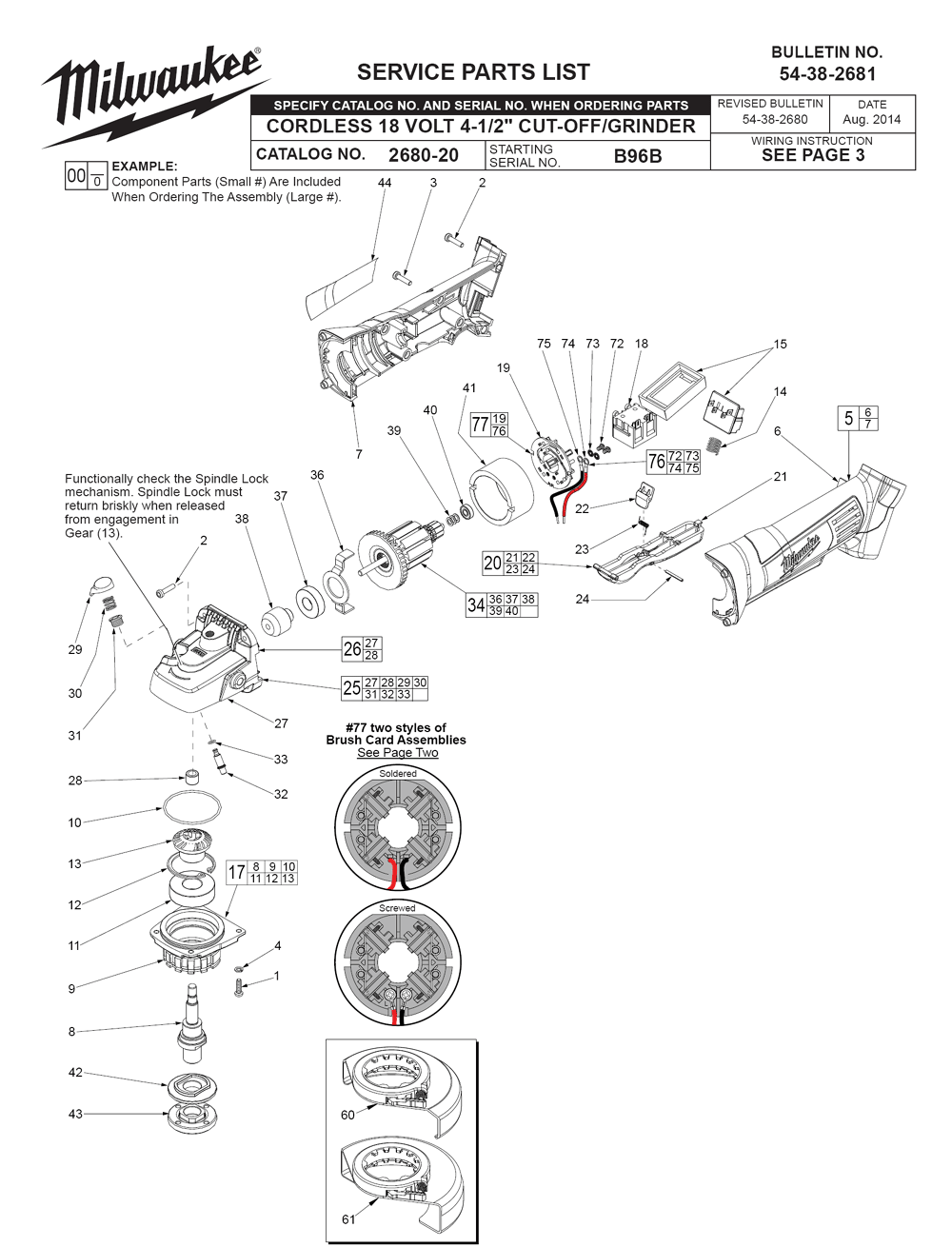 Fig-0 Diagram and Parts List for 2680-20 B96B Milwaukee Miter Saw
