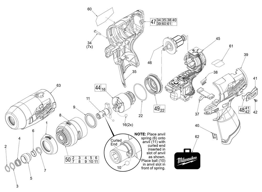 Fig-0 Diagram and Parts List for 2553-20 J10A Milwaukee Electric Drill