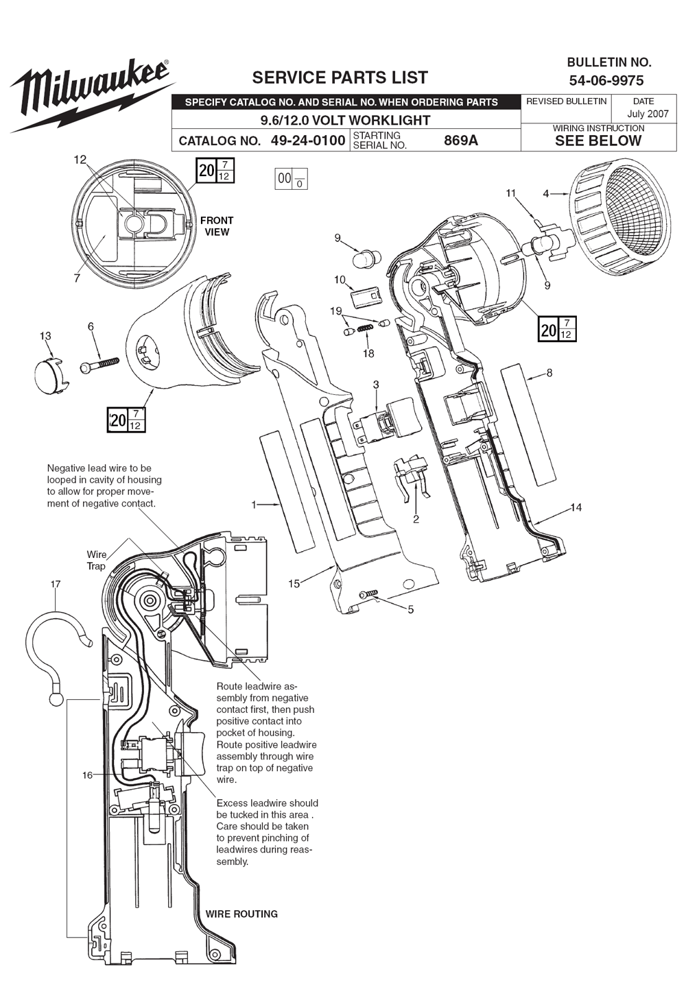 Fig-0 Diagram and Parts List for 49-24-0100  Milwaukee Worklight & Flashlight