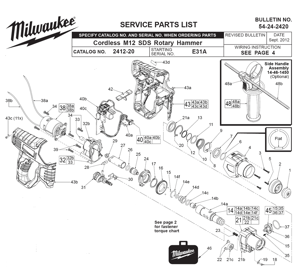 Fig-0 Diagram and Parts List for 2412-22 E31A Milwaukee Hammer Drill