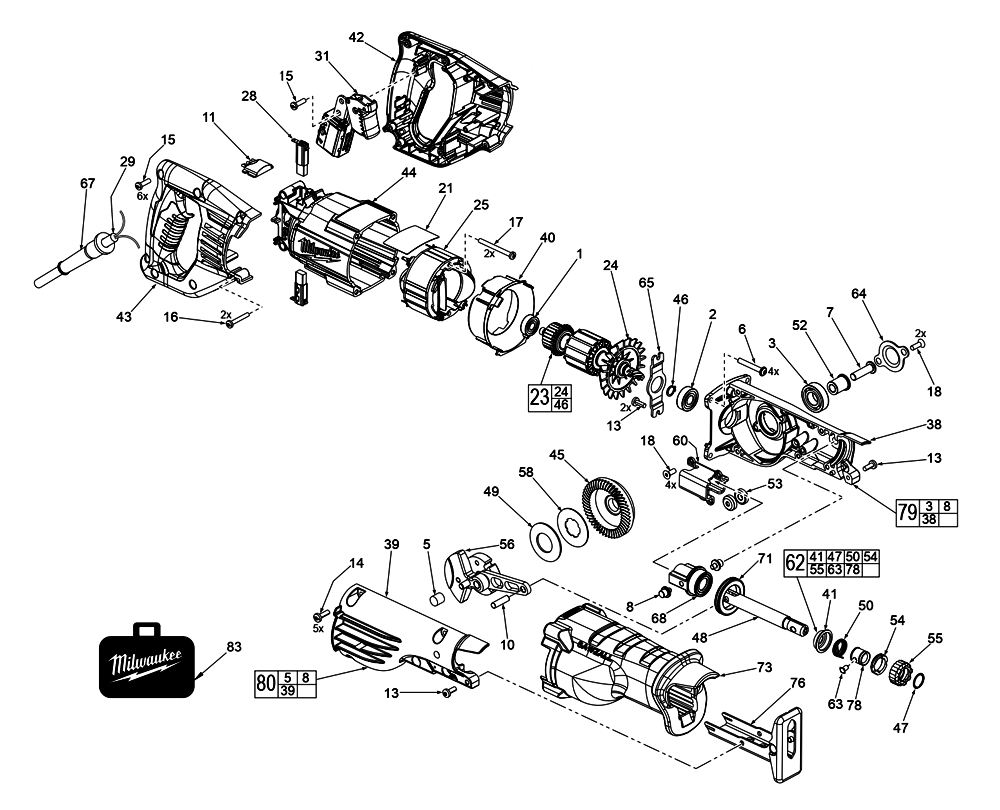 Fig-0 Diagram and Parts List for 6519-59A D81B Milwaukee Reciprocating Saw