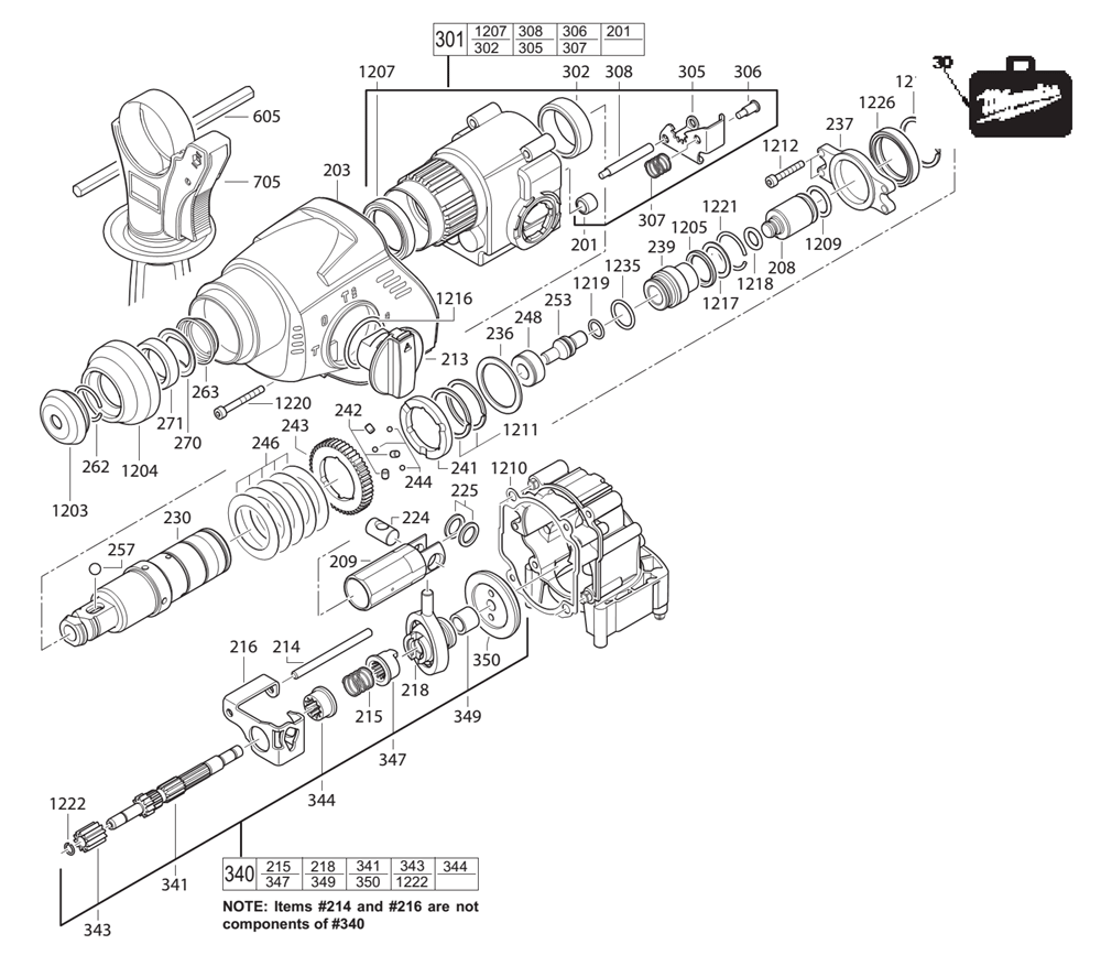 Fig-0 Diagram and Parts List for 5363-21 B03C Milwaukee Hammer Drill