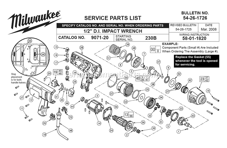 Page A Diagram and Parts List for 9071-20 230B Milwaukee Wrench