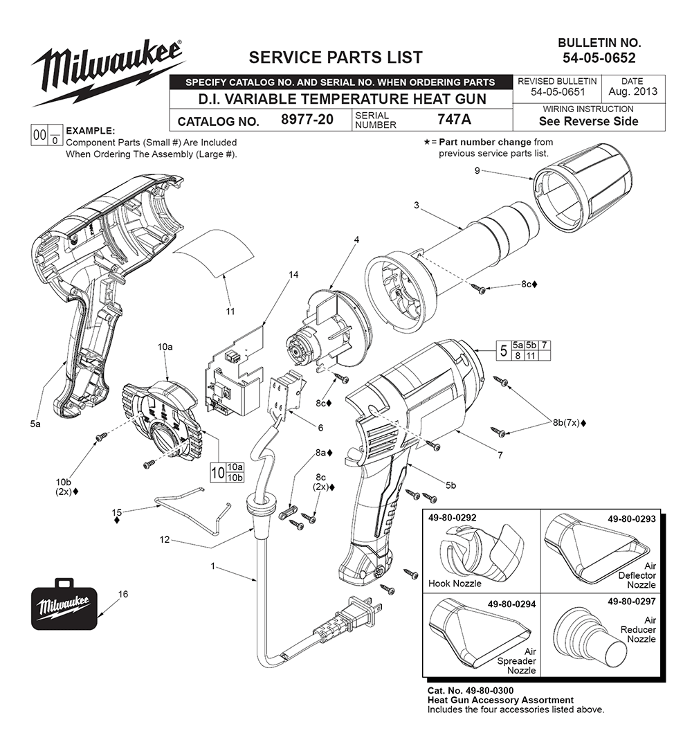 Fig-0 Diagram and Parts List for 8977-20 747A Milwaukee Heat Gun