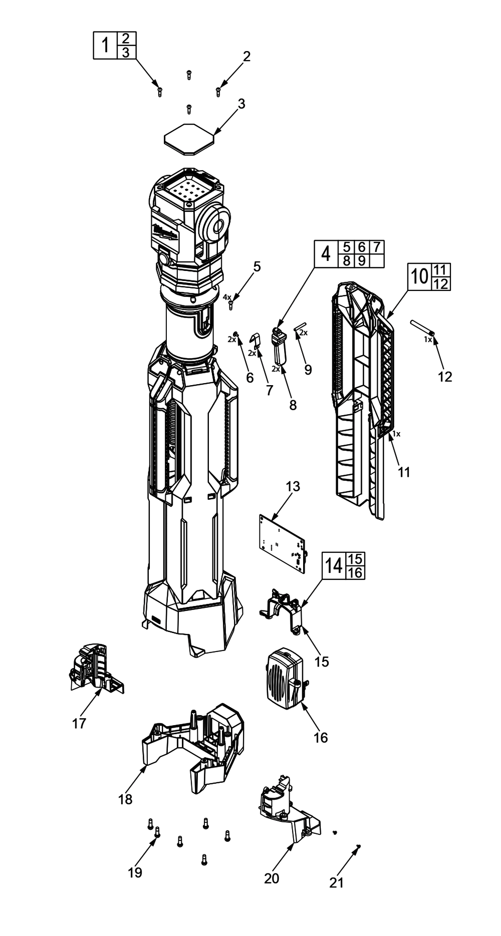Fig-0 Diagram and Parts List for 2132-20 J93A Milwaukee Worklight & Flashlight