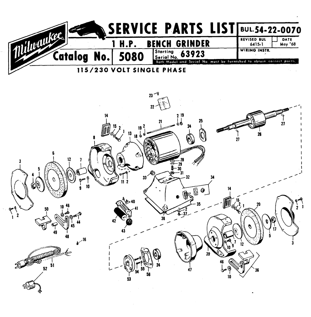 Fig-0 Diagram and Parts List for 6066-6 753C Milwaukee Angle Grinder