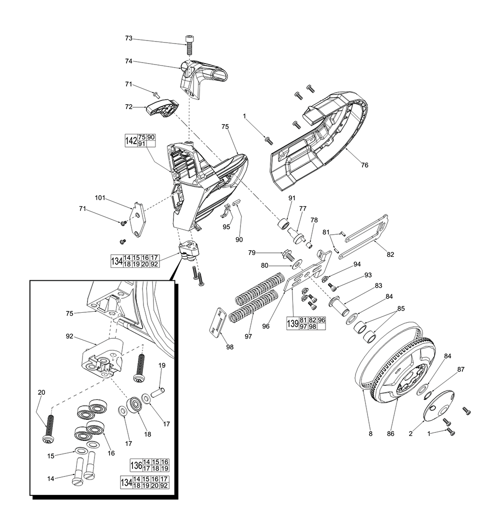 Fig-1 Diagram and Parts List for 6238-20 D52B Milwaukee Saw