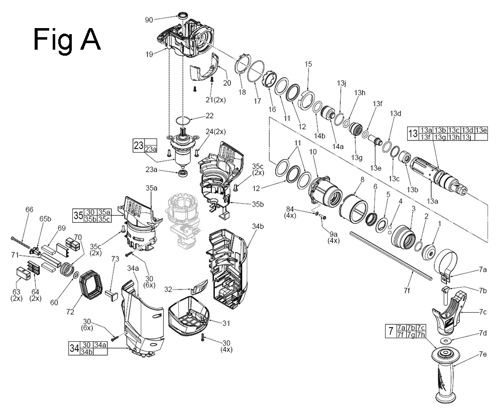 Fig-1 Diagram and Parts List for 0757-20 G12B Milwaukee Hammer Drill
