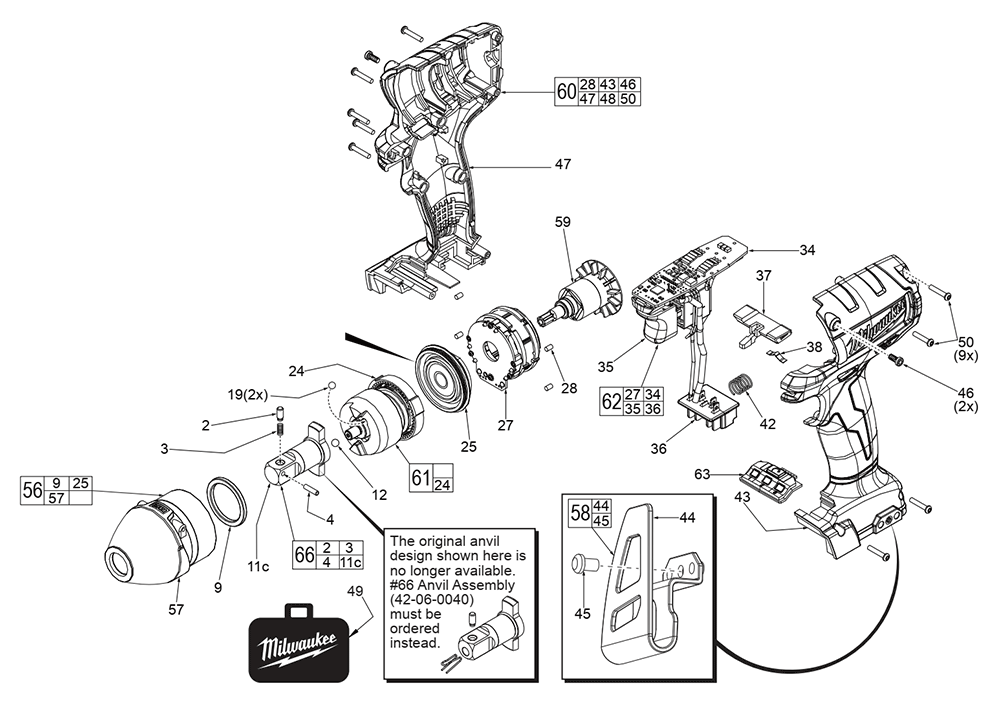 Fig-0 Diagram and Parts List for 2655-059 F22B Milwaukee Impact Driver