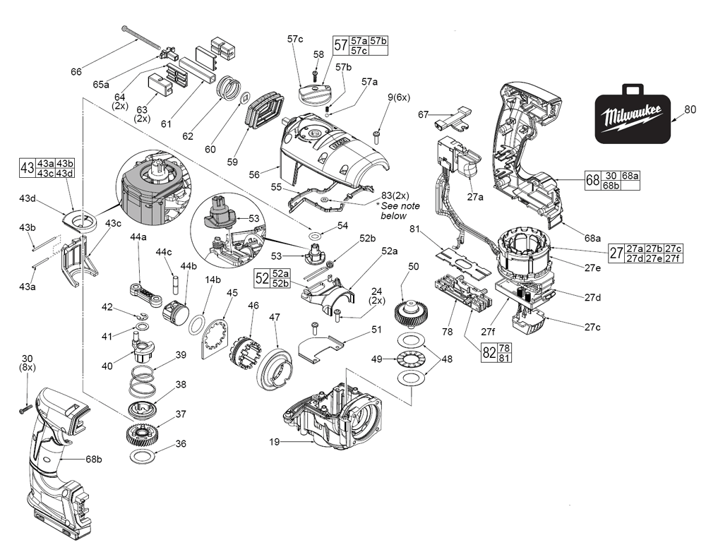 Fig-0 Diagram and Parts List for 0757-22DE G12A Milwaukee Hammer Drill