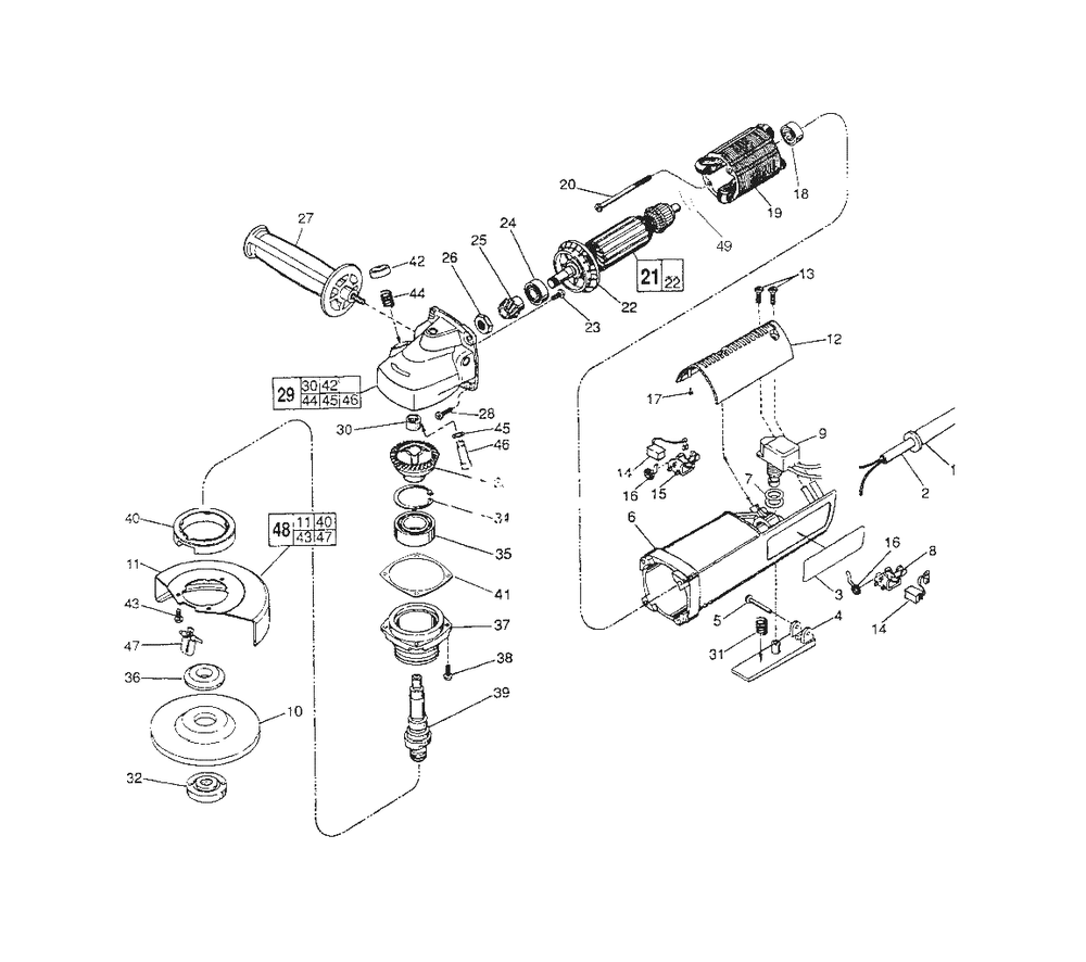 5-Inch D.I. Sander-Grinder Diagram and Parts List for 6141-31 763F Milwaukee Sander Grinder