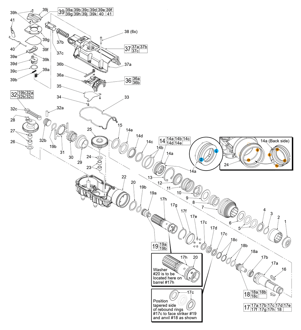 Fig-0 Diagram and Parts List for 2718-20 J97A Milwaukee Hammer Drill