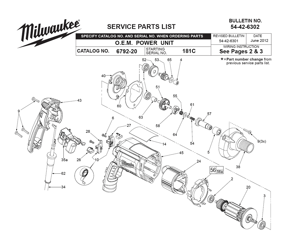 Fig-0 Diagram and Parts List for 6792-20 181C Milwaukee Electric Drill