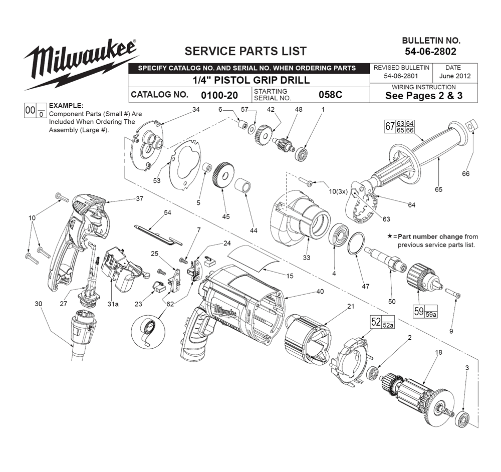 Fig-0 Diagram and Parts List for 0100-20 058C Milwaukee Electric Drill