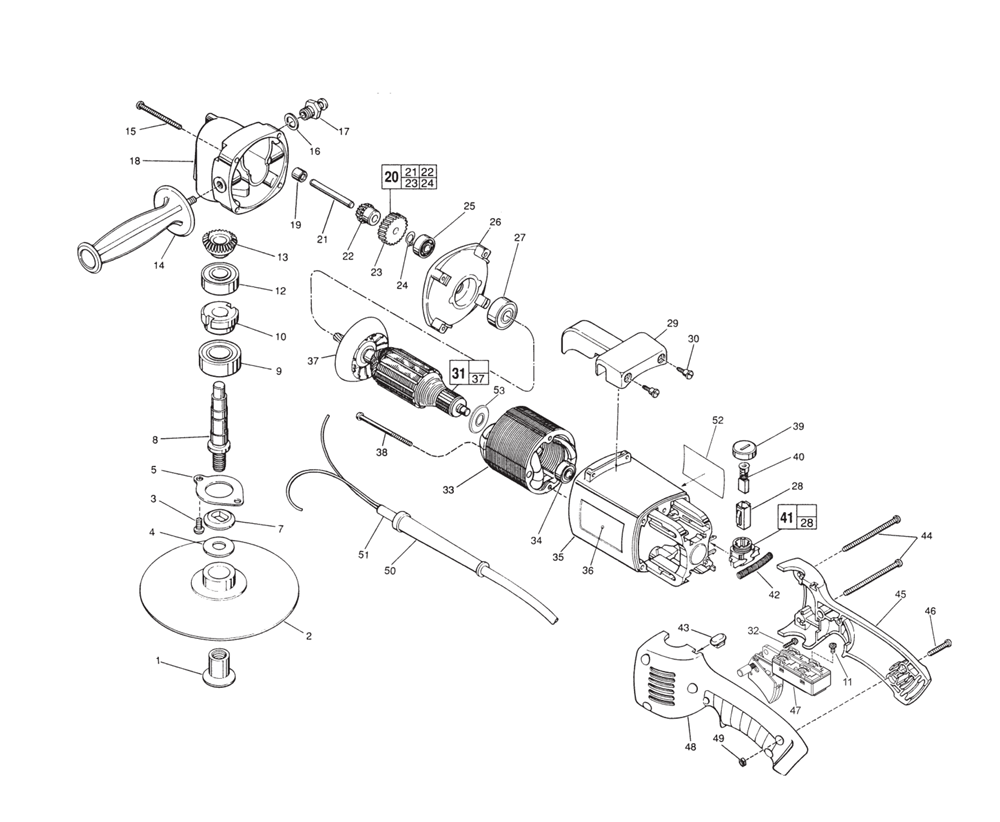 Fig-0 Diagram and Parts List for 5455 657E Milwaukee Sander Polisher
