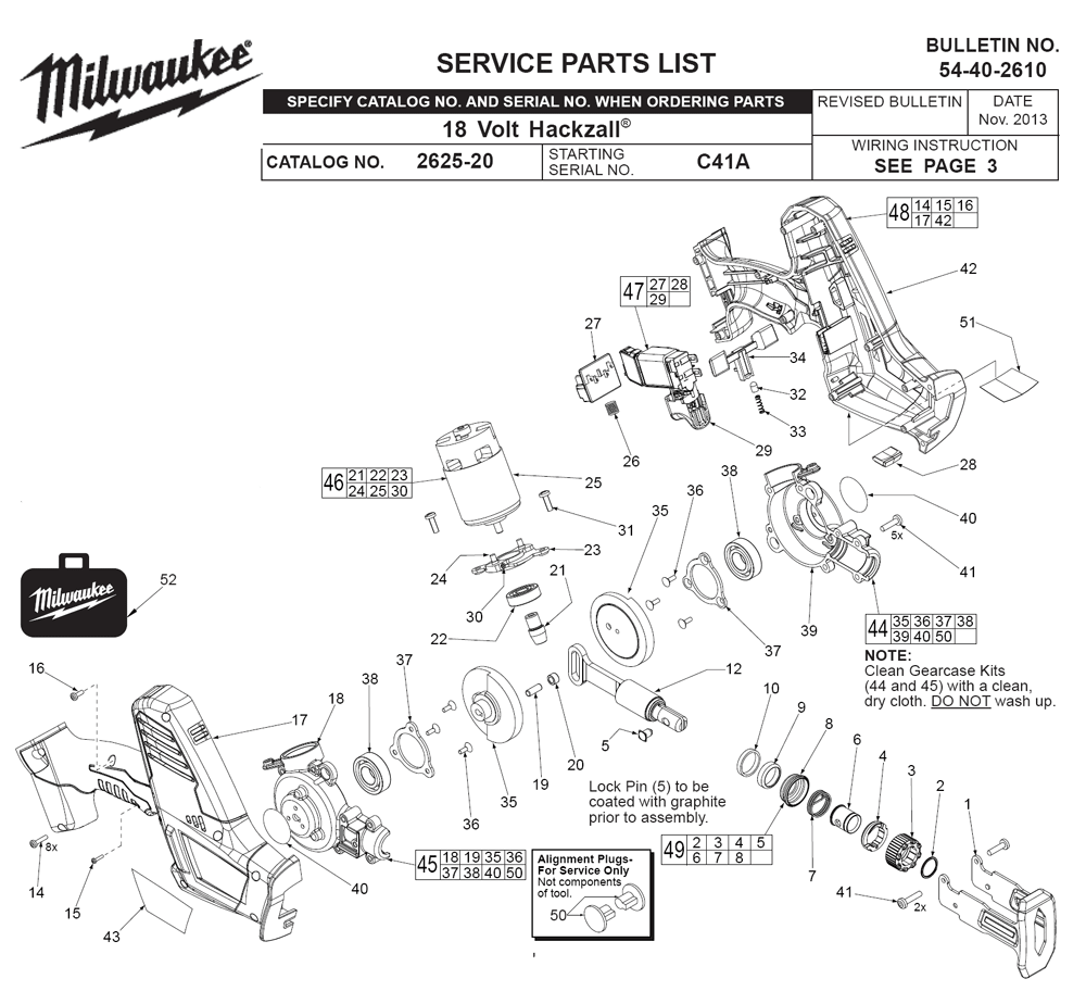 Fig-0 Diagram and Parts List for 2625-21CT C41A Milwaukee Saw