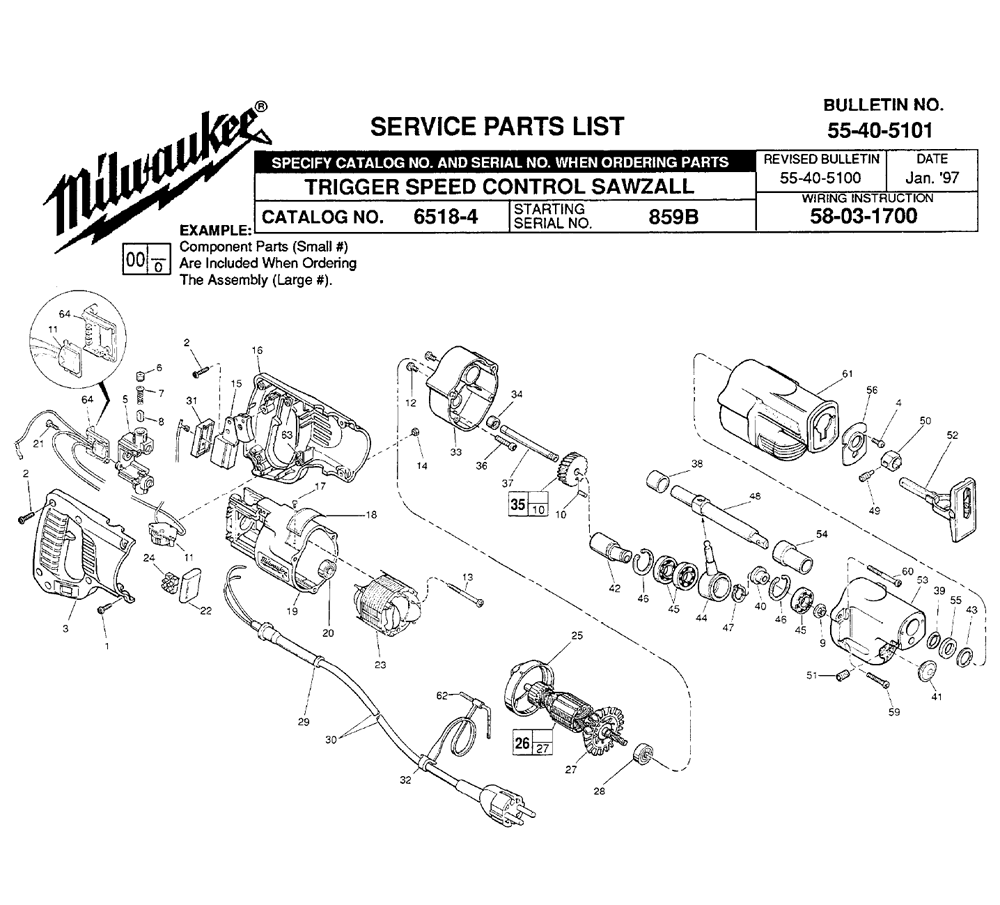 Fig-0 Diagram and Parts List for 6518-4 859B Milwaukee Saw