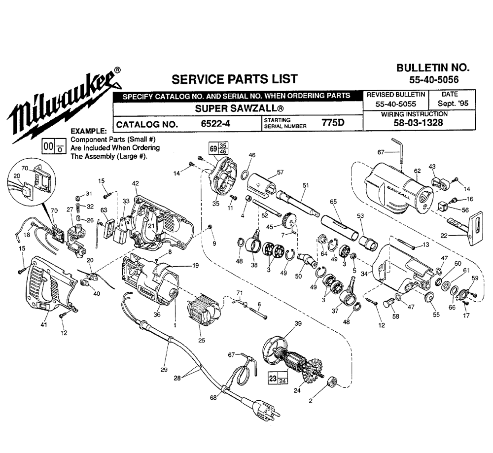 Fig-0 Diagram and Parts List for 6522-4 775D Milwaukee Saw